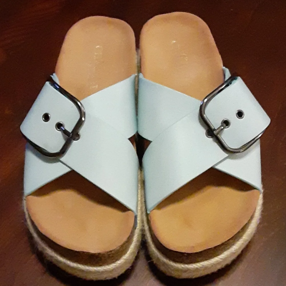 Cherish by Elegant Footwear baby blue platform adjustable buckle cork 7.5 NEW.…